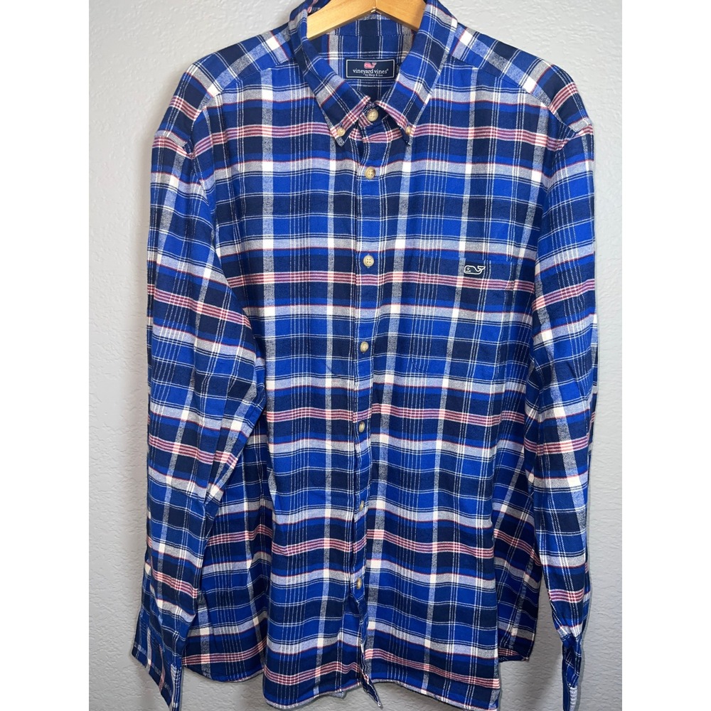 Vineyard Vines Button Down Shirt Mens XXL Blue Plaid Long Sleeve Whale Logo